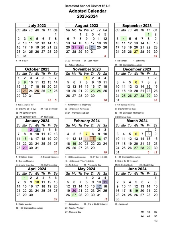 Amended 22 23 Calendar Adopted 23 24 Calendar Beresford School